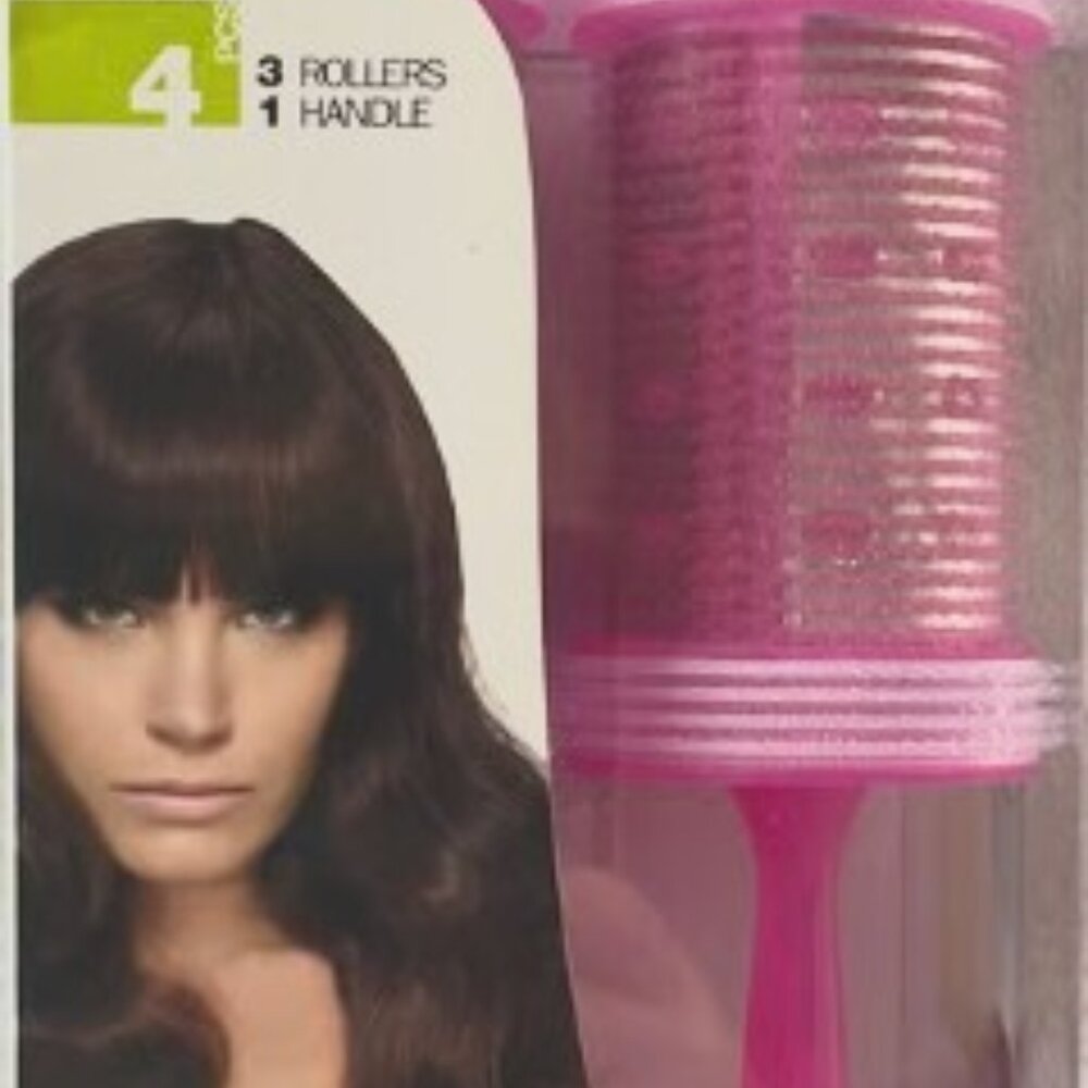 Pink Click & Grip Hair Rollers with Snap on Handle